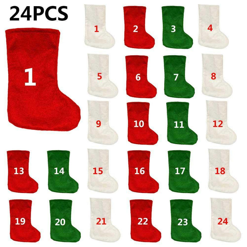 24PCS 7" Christmas Mini Stockings digital Countdown Stock Candy Storage Stocking