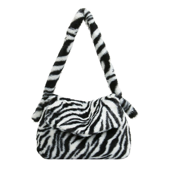 Casual Zebra Pattern Shoulder Envelope Bag Women Plush Big Capacity Satchel