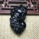 Chinese Lucky Obsidian Pendant Carved Pi Xiu Brave Troops Exorcise Evil Spirits