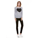 New Women Lady Cute Heart Love Round Neck Long Sleeve Top Tshirt Blouse L