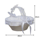 White Satin Lace Wedding Ceremony Flower Girl Basket Bowknot Rhinestone Decor