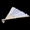 10x fan in white silk fabric + bamboo with gift bag in muslin for wedding p