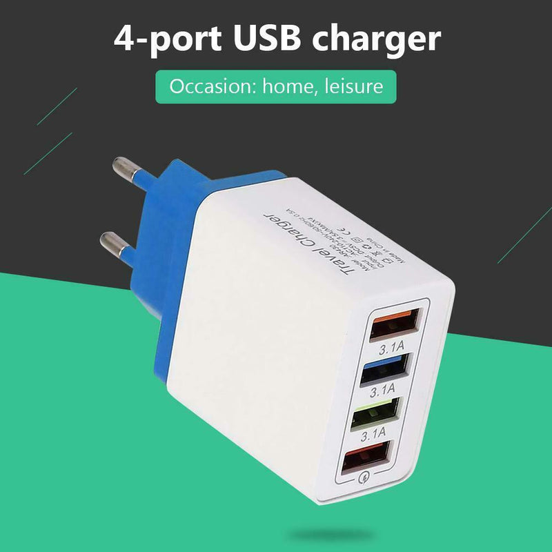 Universal 4 Ports USB Travel Charger EU-Plug Adapter Phone Fast Charging Charger
