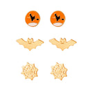 3 Pair Bat Dangles Drop Earrings Halloween Funny Women Ear Stud Jewelry (C) A