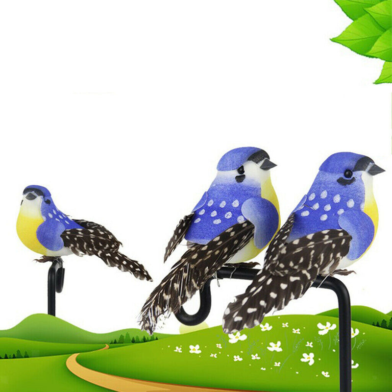 12 Pieces Feather And Foam Birds Home Artificial