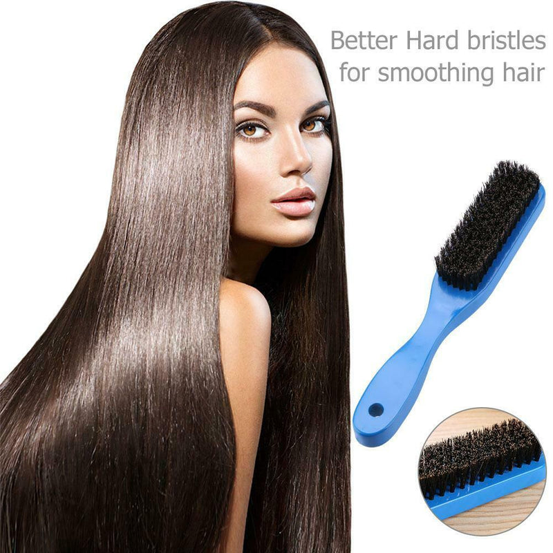 Wood Handle Hair Brush Hard Boar Bristle Hairdressing Beard Comb (Blue) A