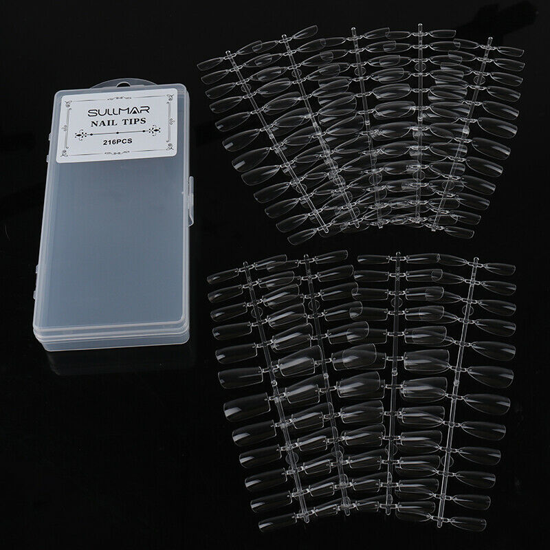 216Pcs 3IN1  Acrylic False All French Nail Art Tips Nail Art Natural DIY Too Ew