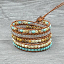 Jewelry 5 Strands Natural Stone Bead Handmade Leather Bracelet Wrap Bracele