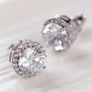 Women\'s Elegant Crystal Zircon Inlaid Ear Studs Platinum Plated Earrings Deluxe