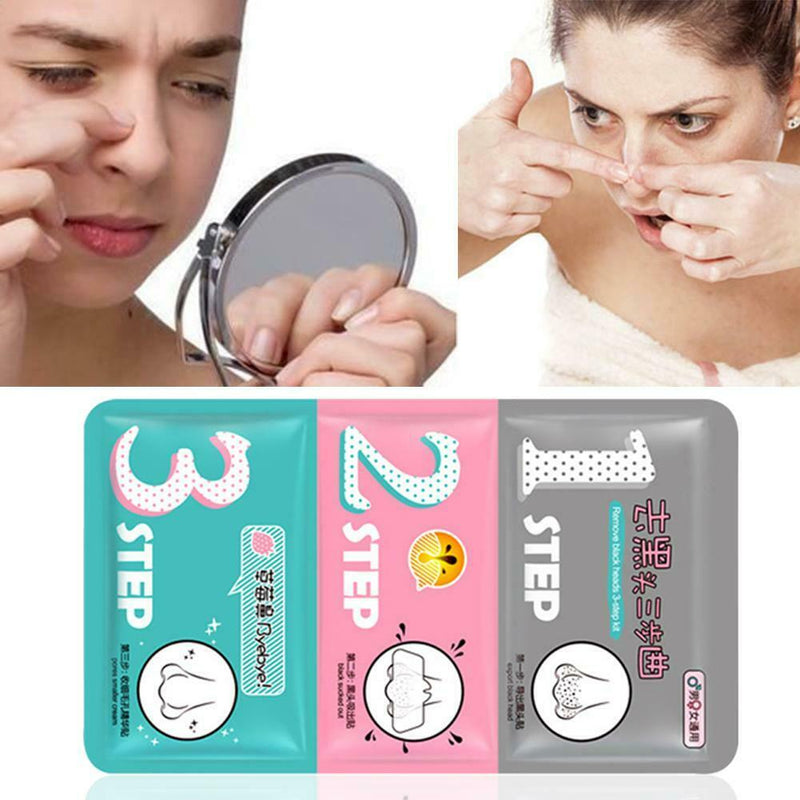 Remove Blackhead 3 Steps Care Deep Clean Pores Acne Nose Patch (Blue)