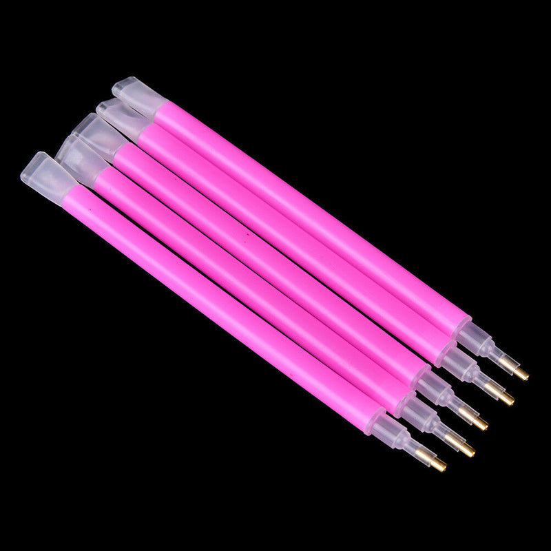 5Pcs/set Dual-ended Nail Art Rhinestone Gem Picker Pink Dotting Pen Manicure Hn