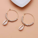 Shell Pendant Hoop Earrings Women Wooden Bead Drop Earrings Jewelry (White) A