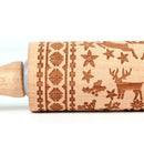 Christmas Rolling Pin Elk Pattern Baking Cookies Biscuit Embossing Roller