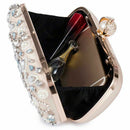 Women Noble Crystal Beaded Evening Bag Wedding Clutch Purse(Apricot)