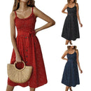 Summer Beach Polka Dot Dress Spaghetti Strap Semi-Backless Button Down A-Li U4O4