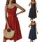 Summer Beach Polka Dot Dress Spaghetti Strap Semi-Backless Button Down A-Li U4O4