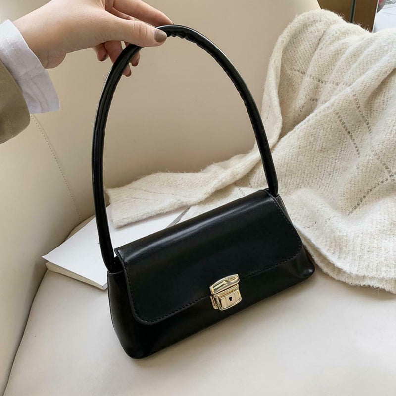 Classic Women Handbag PU Leather Retro Shoulder Bag Shopping Totes (Black)