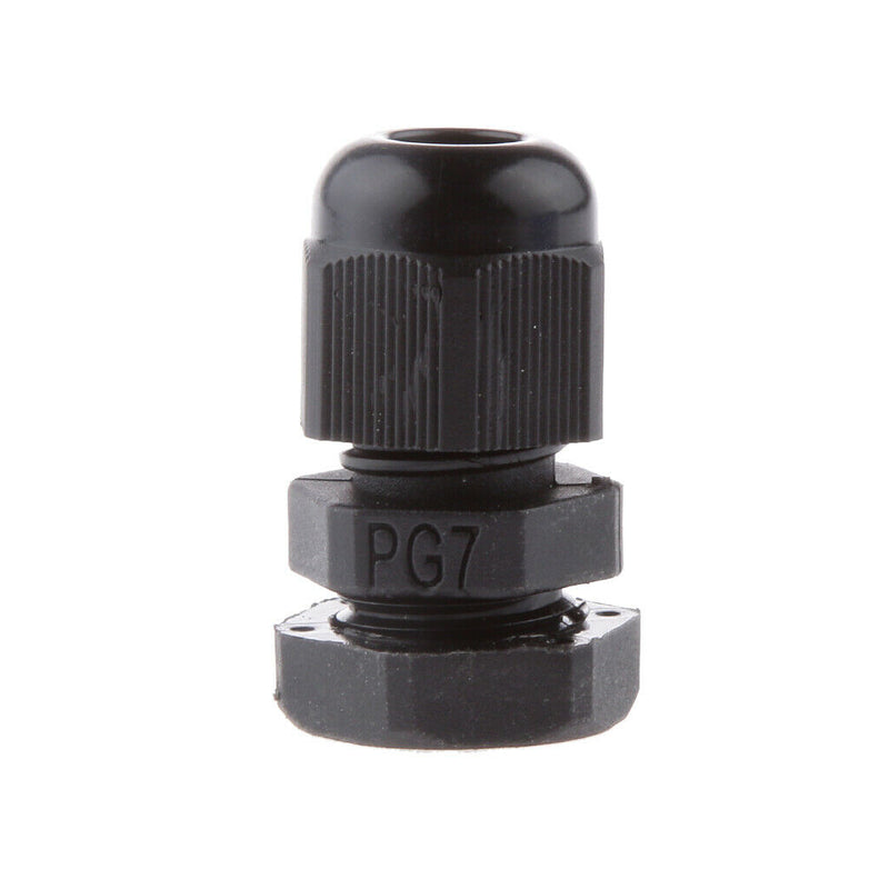 10X 3-6.5mm Black PG7 Cable Gland Connector IP68 Waterproof Plastic