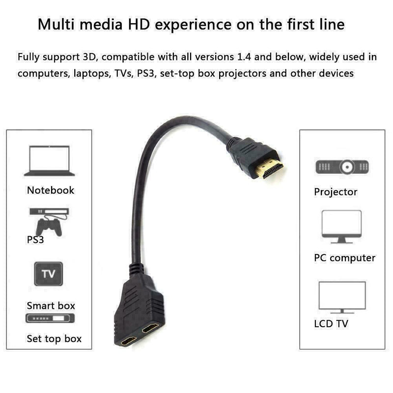 HDMI Splitter Cable Converter 1 Input 2 Output M to Play F Black Game TV Fo G5J7