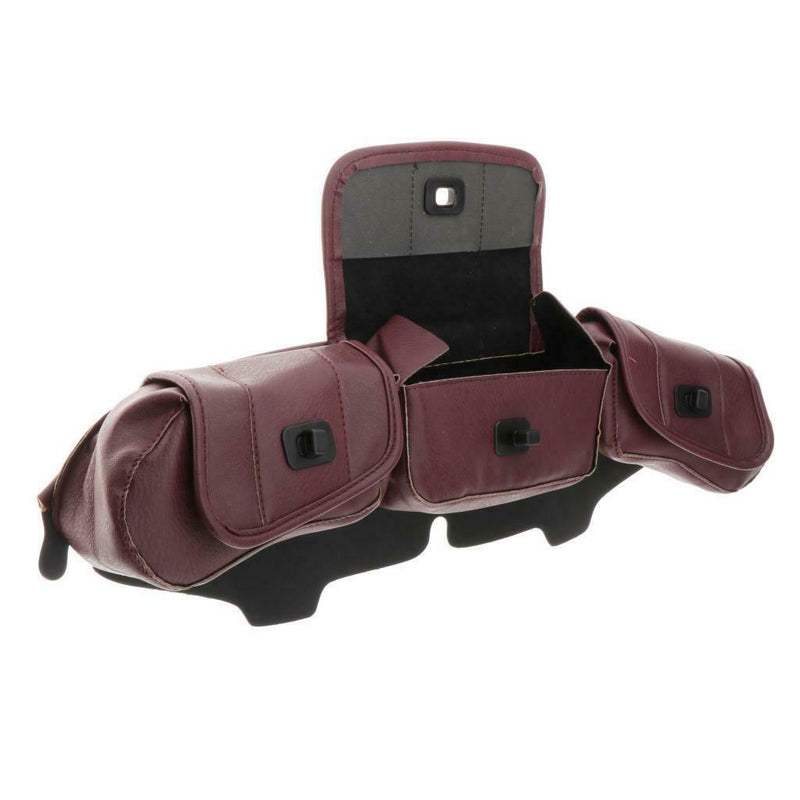 Red PU Leather Motorcycle Windshield Bag Saddle Three 3 Pouch  Fairing Bag