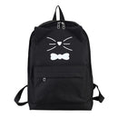 Women PU Leather Lovely Cartoon Cat Printed Backpack Shoulder Bag(Black)