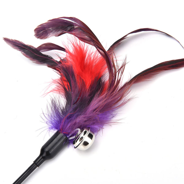 Cat Kitten Pet Teaser Turkey Feather Interactive Stick Toys Wire Chaser Wands TO