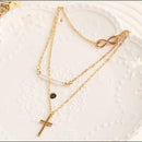 Multi-layer Cross Pendant Necklace Beads Choker Women Statement Jewelry  A