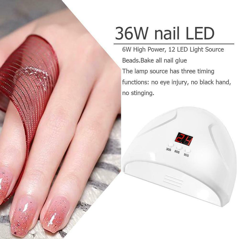 12 LED 36W Nail Art Dryer Light Manicure Drying Gel Polish UV Lamp (White) SN9F