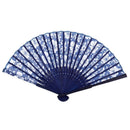 Morning Glory Print Bamboo Fabric Folding Hand Fan dark blue for Ladies J1W2