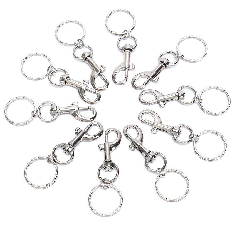 10X 25mm Lobster Clasp Ripple Keychain Split Ring Short Chain Key Ring DIY F Nw