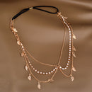 Boho Tassel Crystal Leaf Metal Headband Head Piece Hair Band Chain Jewelry