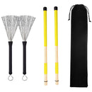 Yellow 2pcs Bamboo Drumsticks+2pcs Drum Wire Brushes w/ Bag Percussion Parts