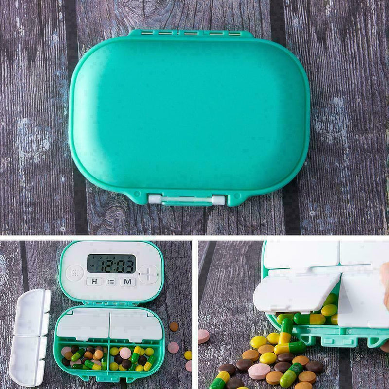 4 Grids Plastic Medicine Storage With Alarm Reminder Organizer Sorter P Box M5R1