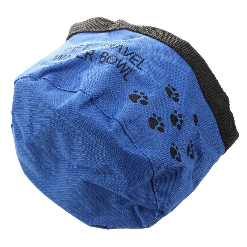 Pet Dog Cat Bowl Water Food Feeder Portable Collapsible Foldable Travel Blu
