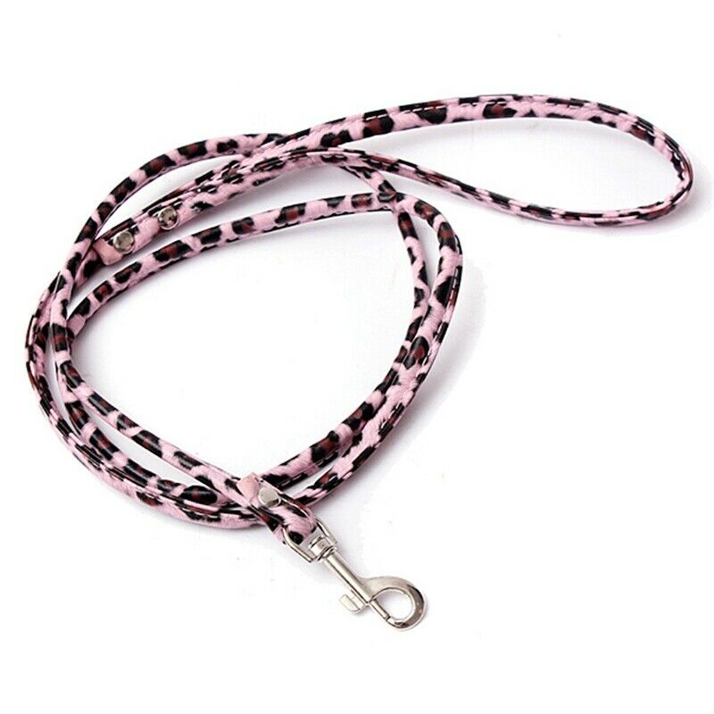 Leopard-pink leather leash for small dog cat pet 1cmX120cm D8T7