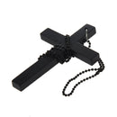 Metal Beaded Chain Wooden Cross Pendant Necklace Black F4G4