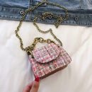 Women Woolen Messenger Shoulder Bags Mini Totes Flap Chain Handbag (Pink)