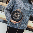 Round Evening Clutch Luxury Diamond Sunflower Party Bag, Chain Clutch Black