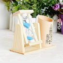 Wooden Sandglass Desktop Organizer Office Decor Pen Pencil Storage.! Holder H9U5