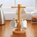 Wooden Cup Holder, Removable Coffee Mug Tree Rack Organizer with 6 Hooks Stand