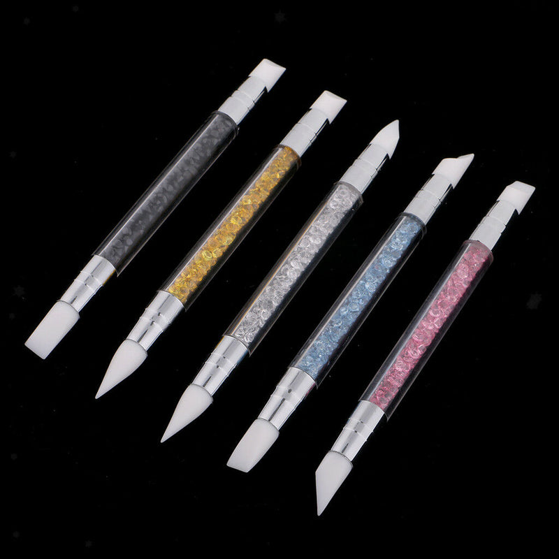 5pcs Dual Silicone Head Acrylic Handle Nail Art Carving Drawing Brush Pens