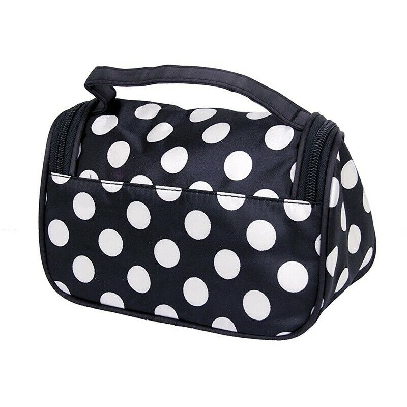Black Zipper Cosmetic Bag Toiletry Bag Make-up Bag Hand Case Bag with Dot P G6H2