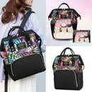 Mummy Maternity Backpacks Plant Print Baby Diaper Shoulder Bags (Black)