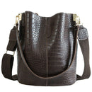 Women Large Capacity Alligator Bucket Bags Crocodile Pattern Handbag Casual I1A4
