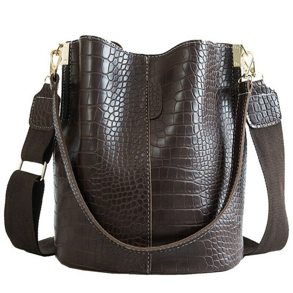 Women Large Capacity Alligator Bucket Bags Crocodile Pattern Handbag Casual I1A4