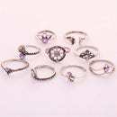 9x/set  Lady Rhinestone Rings Water Drop Hollow Carved Women Rings Bohemian Hot!