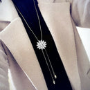 Women Cubic Flower Long Adjustable Chain Pendant Sweater Necklace (White +  Y7Z5