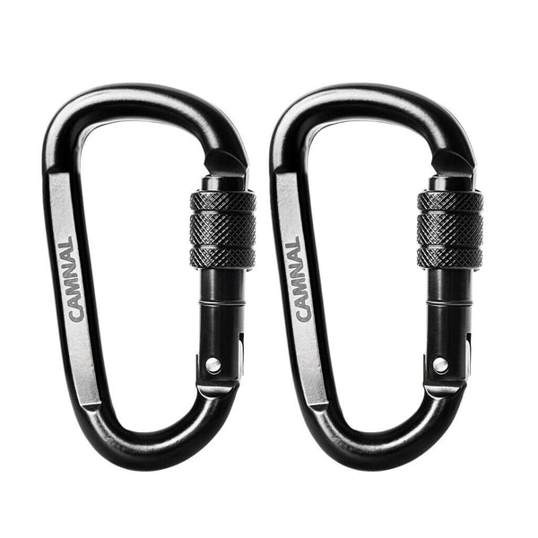 2 Pieces 30KN D Shape Carbon Steel Screw Locking Outdoor Climbing Carabiner