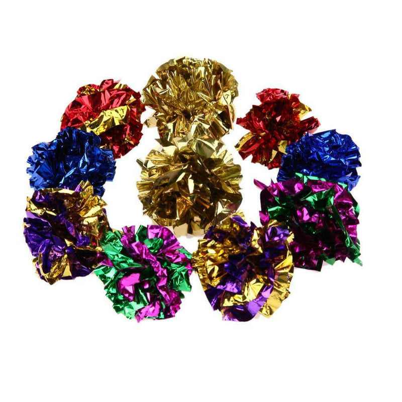 12Pcs Mylar Cats Pet Toys Balls Crinkle Sound Shiny Ring Paper Kitten Play Balls