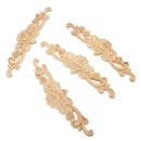4pcs 20*5cm Rubber wood Carved Long Onlay Applique Unpainted Rose Flower Do K8C7